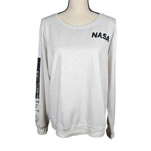 Nasa "Moon Landing" Retro Style Pullover, White/Black Print, XL